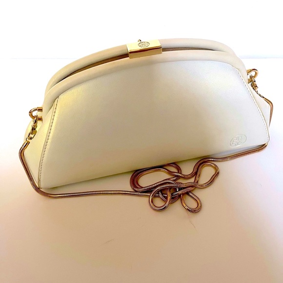 RARE FINE WHITE LEATHER IRIDISCENTE HANDBAG. Bird Printed. Sophisticate&Elegant - Picture 7 of 9